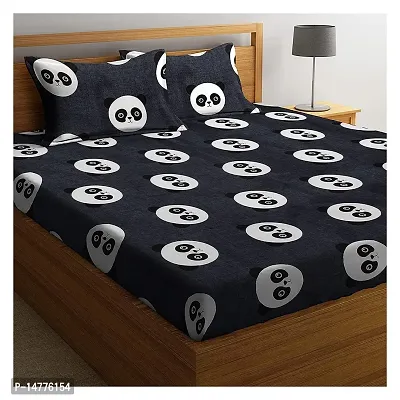220 TC Kids Printed Cotton Double Bed Bedsheet with Two Pillow Covers_Size-90 * 90 inch (Panda Design)