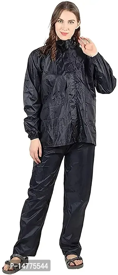 VORDVIGO Unisex Stylish Raincoat/Rainwear/Rainsuit/barsaati/Overcoat with Hoods and Side Pocket 100% Waterproof rain Suit for Men/Women_Size- L (Black)-thumb0
