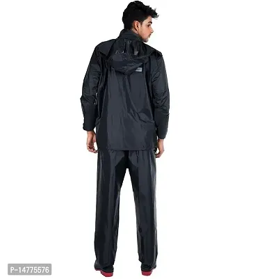 Men Rider Solid Raincoat Rainsuit Pant Style With Jacket Black Blue-thumb2