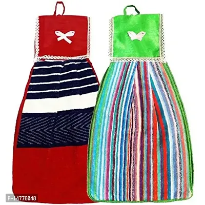 VORDVIGO Double Sided Printed Soft Cotton Hanging Hand Towel Napkin for Wash and Kitchen Basin (Multicolor) - Pack of 2