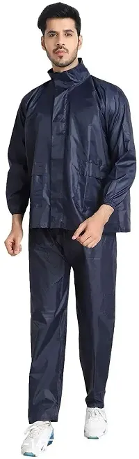 VORDVIGO Men/Women Stylish Raincoat/Rainwear/Rainsuit/barsaati/Overcoat with Hoods and Side Pocket 100% Waterproof rain Suit for Men/Women XXL Size (Blue)
