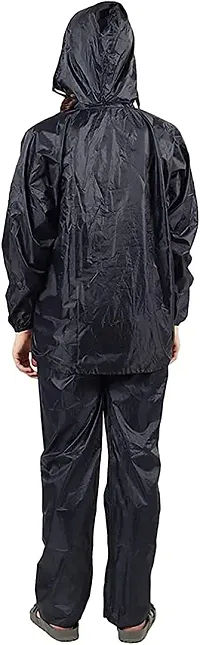VORDVIGO Unisex Stylish Raincoat/Rainwear/Rainsuit/barsaati/Overcoat with Hoods and Side Pocket 100% Waterproof rain Suit for Men/Women_Size- L (Black)-thumb1