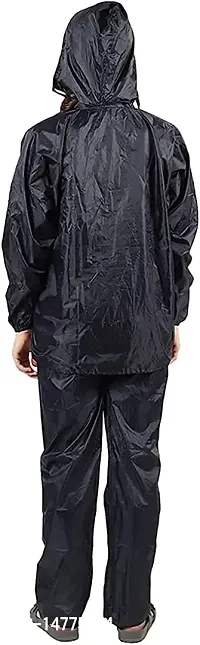 VORDVIGO Unisex Stylish Raincoat/Rainwear/Rainsuit/barsaati/Overcoat with Hoods and Side Pocket 100% Waterproof rain Suit for Men/Women_Size- L (Black)-thumb2