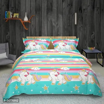 220 TC Kids Printed Cotton Double Bed Bedsheet with Two Pillow Covers_Size-90*90 inch (Unicorn Design)-thumb0