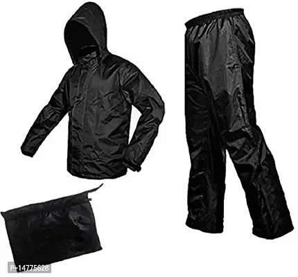 VORDVIGO Men/Women Stylish Raincoat/Rainwear/Rainsuit/barsaati/Overcoat with Hoods and Side Pocket 100% Waterproof rain Suit for Men/Women_Size- Free (Black)-thumb2