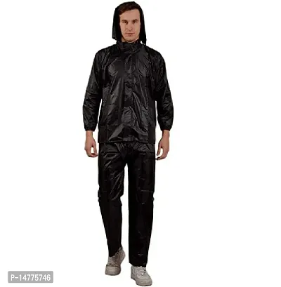 VORDVIGO Raincoat Suit for Men 100% Waterproof with Hood_Set of Top and Bottom Packed in a Storage Bag-Black  Blue-thumb0