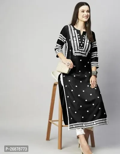 Stylish Black Cambric Cotton Embroidered A-Line Kurta For Women