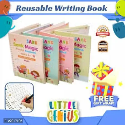 Magic Practice Copybook, (4 BOOK + 10 REFILL+ 1 pen +1 grip) Number Tracing, sank magic practice copy book for kids for Preschoolers with Pen, magic reusable Writing Tool Simple Hand Lettering