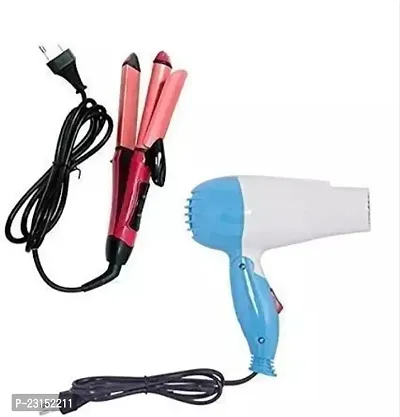 2 in 1 Combo Kit Of Hair Straightener, Curler and Hair Drayer (Pink,White) Pack Of (2)-thumb0