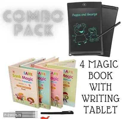 COMBO (4 BOOK + 10 REFILL+ 1 Pen +1 Grip) Number Tracing, Sank Magic Practice Copy (Hardcover) LCD Writing Board Slate Drawing Record Notes Digital Notepad-thumb0