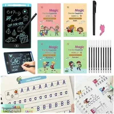 COMBO (4 BOOK + 10 REFILL+ 1 Pen +1 Grip) Number Tracing, Sank Magic Practice Copy (Hardcover) LCD Writing Board Slate Drawing Record Notes Digital Notepad