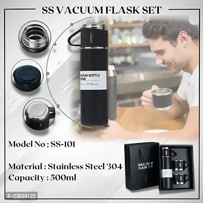 New Vacuum Flask Set Stainless Steel with Cup for Coffee Hot Drink and Cold Water Flask Bottle. 500ml Stainless Steel Vacuum Flask Set with 3 Steel Cups for Coffee Hot Drink and Cold Water Flask Bottl