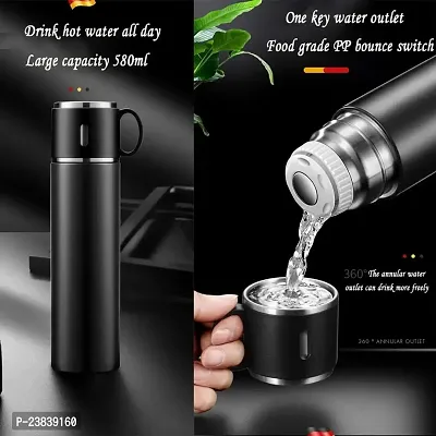 New Vacuum Flask Set Stainless Steel with Cup for Coffee Hot Drink and Cold Water Flask Bottle 500ml Stainless Steel Vacuum Flask Set with 3 Steel Cups for Coffee Hot Drink and Cold Water Flask Bottle