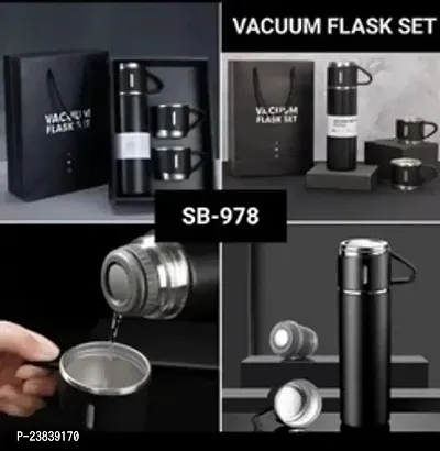 New Vacuum Flask Set Stainless Steel with Cup for Coffee Hot Drink and Cold Water Flask Bottle 500ml Stainless Steel Vacuum Flask Set with 3 Steel Cups for Coffee Hot Drink and Cold Water Flask Bottle