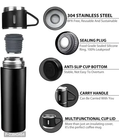 New Vacuum Flask Set Stainless Steel with Cup for Coffee Hot Drink and Cold Water Flask Bottle 500ml Stainless Steel Vacuum Flask Set with 3 Steel Cups for Coffee Hot Drink and Cold Water Flask Bottle