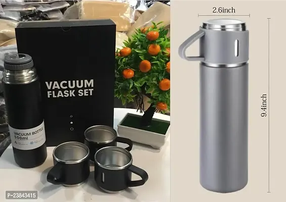 New Vacuum Flask Set Stainless Steel with Cup for Coffee Hot Drink and Cold Water Flask Bottle 500ml Stainless Steel Vacuum Flask Set with 3 Steel Cups for Coffee Hot Drink and Cold Water Flask Bottle-thumb0