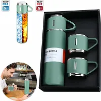 Double Wall Stainless Steel Thermo 500ml Vacuum Insulated Bottle Water Flask Gift Set with Two Cups Hot  Cold | Assorted Color | Diwali Gifts for Employees | Corporate Gift Items (MULTICOLORED-thumb1