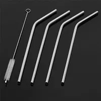 Sizzling  Reusable BPA-Free Stainless Steel Metal, Thick, Long, Dishwasher Safe Stainless Steel Drinking Straws, 8.5 Inches Pack of 5 Pieces (2 Bend and 2 Straight and 1 Cleaning Brushes)-thumb1