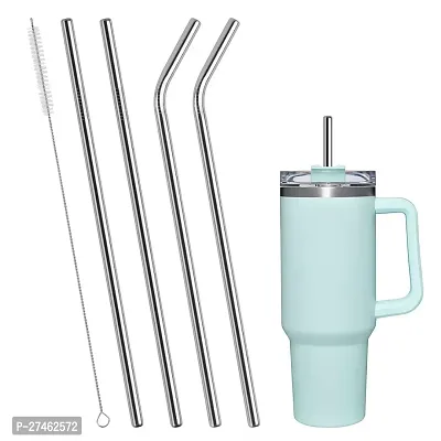 Sizzling  Reusable BPA-Free Stainless Steel Metal, Thick, Long, Dishwasher Safe Stainless Steel Drinking Straws, 8.5 Inches Pack of 5 Pieces (2 Bend and 2 Straight and 1 Cleaning Brushes)