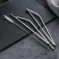 Stainless Steel Metal Straws Set for Drinking Juice Reusable BPA-Free Metal, Thick, Long, Dishwasher Safe (2 Bend, 2 Straight Straws, 1 Cleaning Brush) - Set of 4-thumb2