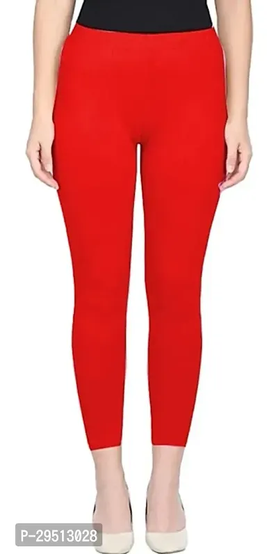Fabulous Red Cambric Cotton Solid Leggings For Women