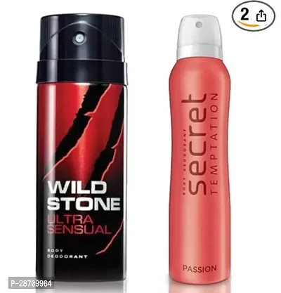 Secret Temptation And Wild Stone Women Passion Deodorant And Ultra Sensual Deodorants For Men 150 Ml Each -Pack Of 2