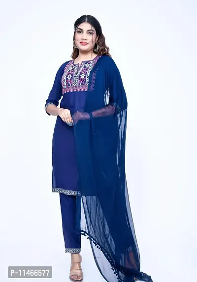 Stylish Fancy Rayon Kurta With Bottom Wear And Dupatta Set For Women