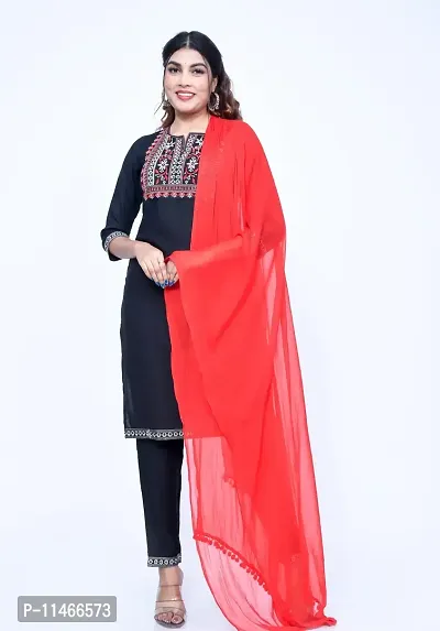 Stylish Fancy Rayon Kurta With Bottom Wear And Dupatta Set For Women-thumb0