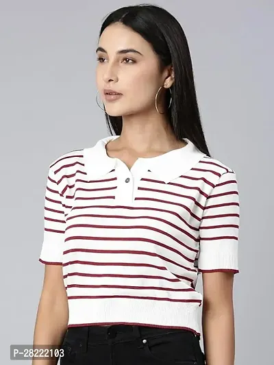 Trendy Striped Polo Top for Women-thumb0