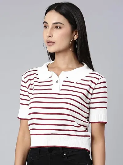 Trendy Striped Polo Top for Women