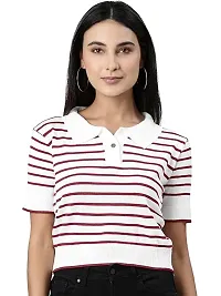 Trendy Striped Polo Top for Women-thumb3