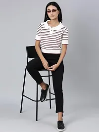 Trendy Striped Polo Top for Women-thumb4