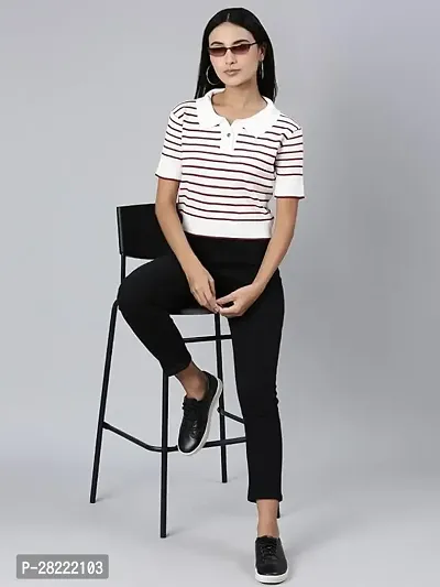 Trendy Striped Polo Top for Women-thumb5