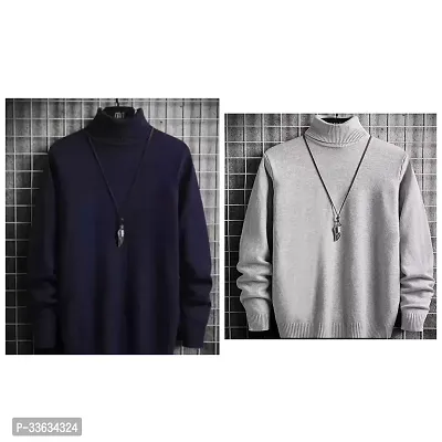 Stylish Wool Blend Solid Long Sleeves Sweatshirts For Men- Pack Of 2-thumb2