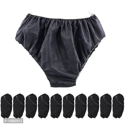 Black Disposable Panties for Women Spa, Maternity, Periods, Body Massage,Non Transparent 30 GSM Double Layered Women's Travelling Briefs Use and Throw Panties for Girls Ladies Non Woven Panty 10 pices pack-thumb0