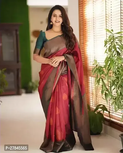 Beautiful Red Silk Blend Saree with Blouse piece For Women