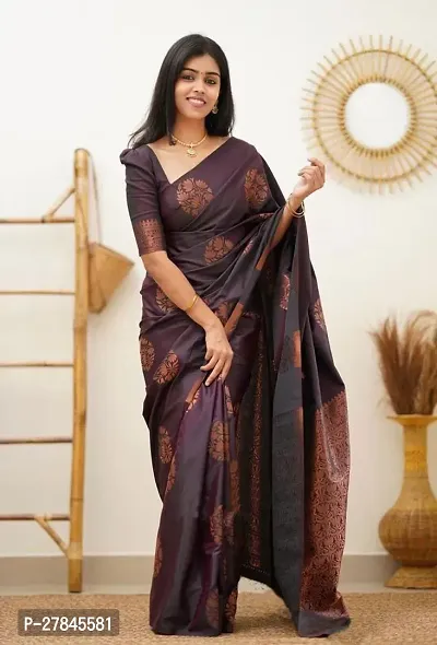 Beautiful Maroon Silk Blend Saree with Blouse piece For Women