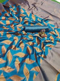 Beautiful Teal Silk Blend Saree with Blouse piece For Women-thumb2