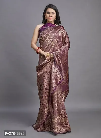 Beautiful Purple Silk Blend Saree with Blouse piece For Women