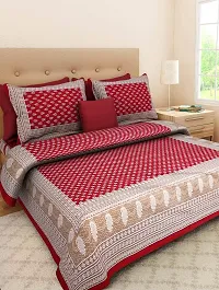 Monik Handicrafts Cotton Jaipuri King Size Double Bedsheet with 2 Pillow Cover (Red)-thumb3