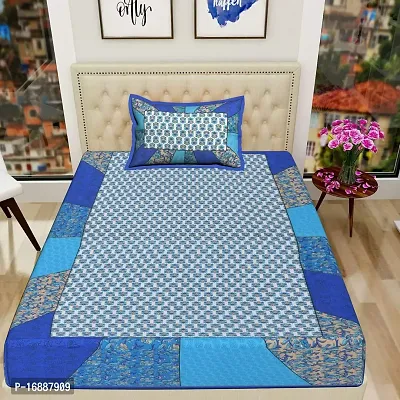 Monik Handicrafts Comfort Rajasthani Jaipuri Traditional Print 144 TC 100% Cotton Single Bedsheet with 1 Pillow Covers-thumb2