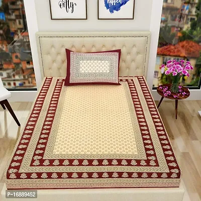 Monik Handicrafts 144 TC Cotton Comfort Rajasthani Jaipuri Traditional Sanganeri Print Single Bedsheet with Pillow Covers - Multicolour