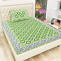 MONIK HANDICRAFTS 100% Cotton Rajasthani Jaipuri Traditional Single Bed Sheet with One Pillow Cover- Green-thumb1