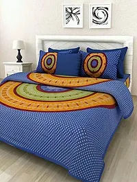 Monik Handicrafts Cotton 144 TC Bedsheet (Blue_Queen)-thumb2