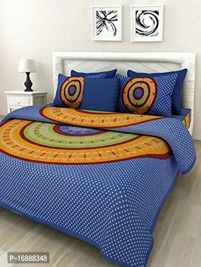 Monik Handicrafts Cotton 144 TC Bedsheet (Blue_Queen)-thumb3