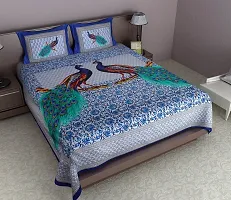JR Print Oxy Peacock Print King Size Bedsheet 100% Cotton Blue-thumb2