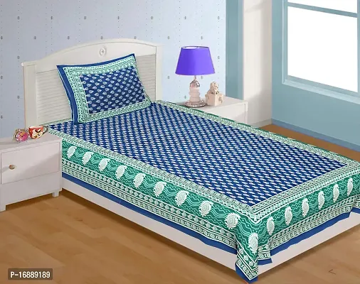Monik Handicrafts Single BedSheet with One Pillow Cover(Blue-180)