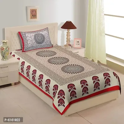 Cotton 144 TC Red Jaipuri Printed Bedsheet With 1 Pillow Cover-thumb0