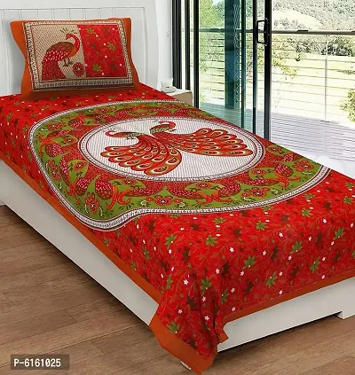 Cotton 144 TC Red Jaipuri Printed Bedsheet With 1 Pillow Cover