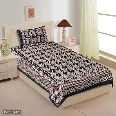 Cotton 144 TC Multicoloured Jaipuri Printed Bedsheet With 1 Pillow Cover-thumb0